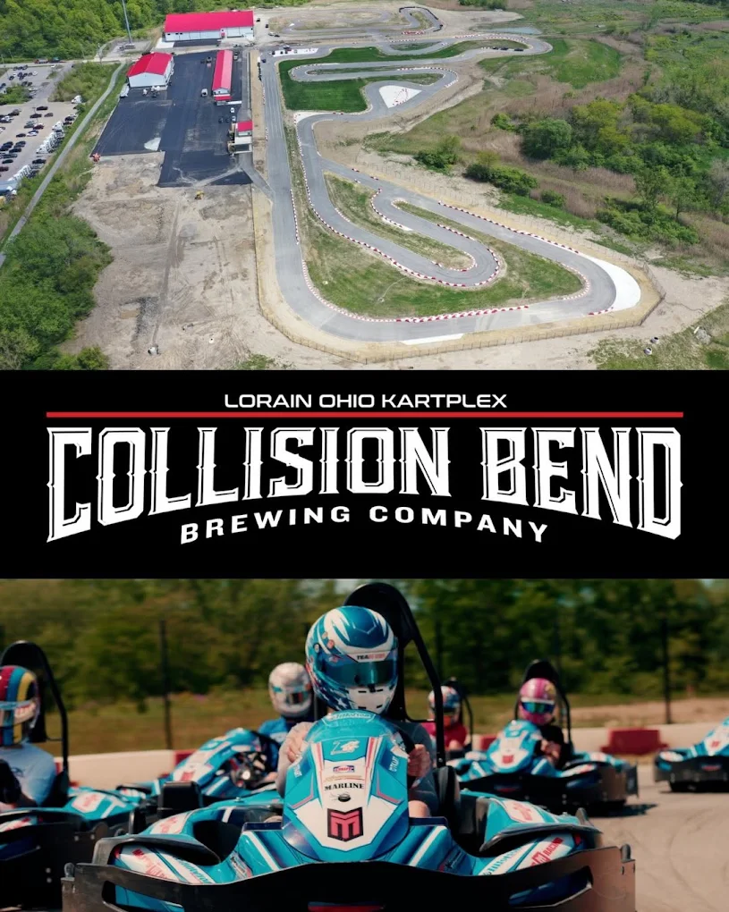 a group of people on a race track